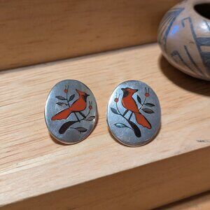 Handmade Sterling Native American cardinal earrings
